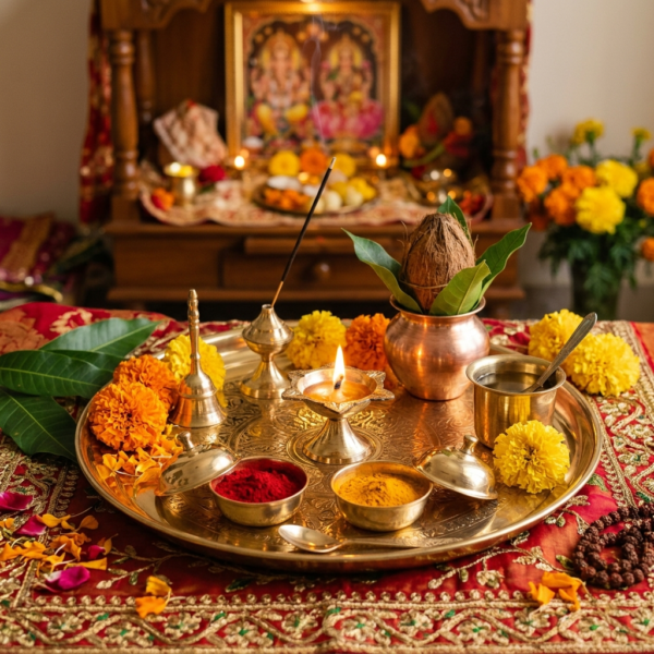 Brass Pooja Thali Set (7 Pieces)